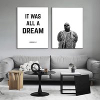 and Poster , It Was All A Dream Biggie Smalls Quote Rap Poster Prints Wall Art Decor The Notorious BIG Canvas Art Print