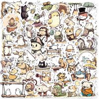 50/100PCS Cartoon Animal Line Graffiti Stickers Decorative Guitar Notebook Luggage DIY Waterproof Stationery Stickers