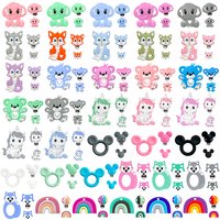 3pcs/set Silicone Cartoon Animal Figure Teether Beads and Clips Baby Teether Pacifier Chain Accessories Teething Jewelry Toys