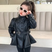 Children Leather Jacket Autumn and Winter 2026 New Fashion Waist Cinched Jacket for Girls Korean Stand Up Collar Jacket Top