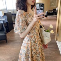 Summer 2026 Korean Style V-Neck Floral Long Dress Women's Student Series Oil Painting Skirt A-Line Midi Dress Commute Style