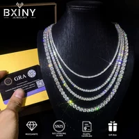 BXINY GRA Certified 3/4/5mm Moissanite Tennis Necklace S925 Silver Sparkling Lab Diamond for Women Men Hiphop Party Gift Jewelry
