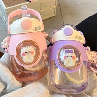 Water Bottle 820ml Cute Cartoon Straw Water Bottle, Leakproof Portable Water Cup for Kids Adults Outdoor Travel, 5 Colors