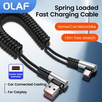 OLAF 6A USB Type C Data Cable 90° Elbow Car USB Spring PD Fast Charging Cable for iPhone 15 Sumsung Xiaomi POCO Huawei Honor LG