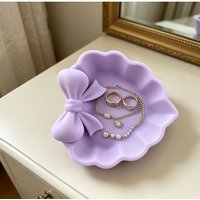 4 Colors, One Piece 3D Printed Heart-Shaped Jewelry Tray with Pink Bow Decoration Tray, Valentine's Day Home Decoration