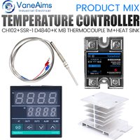 PID Temperature Controller CH102 Digital Thermostat for 220V+ 1m K type Thermocouple Probe Sensor M8 + 40DA SSR Relay + Heatsink