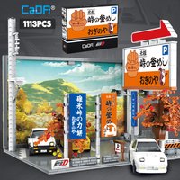 Cada Anime initiale D Tofu boutique maison modèle blocs de construction ville japonaise voiture de course Parking briques jouets enfant cadeaux avec LED