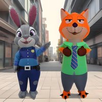 Judy Rabbit/Nick Fox Inflatable Costume Hot Anime Cosplay Costume Halloween Carnival Party Blow Up Costume