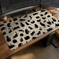 Cute Black Cat Desk Mat for Cozy Workspaces, Chonky Funny Kitten Pattern Mousepad, Aesthetic Office or Gaming Desk Decor Gift