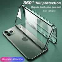 Double Sided Glass Metal Magnetic Adsorption Case For iPhone 16 15 Plus 14 13 12 11 Pro XS Max X XR Bumper Cover
