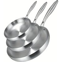 Stainless steel frying pan, uncoated kitchen cooker for gas stoves and induction cookers