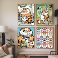 Cartoon I am Not a Fat Tiger Cute Poster Prints Self Adhesive Home Suitable for Living Room Decor Decoration Wall