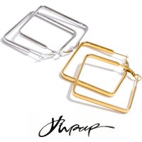 Yhpup 40*40mm Daily Stainless Steel Square Hollow Hoop Earrings for All Occasions Waterproof Versatile Minimalist Basic Jewelry