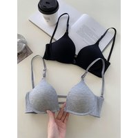 Women Front Closure Push Up Bras Sexy Ribbed Solid Color Brassiere French Breathable Bralette for Small Busts Backless Underwear