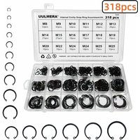 153/204/274/318pcs Alloy Steel and 304 Stainless Steel Internal Snap Ring Assortment Kit C-Clip Set 18 Sizes : 8mm to 25mm