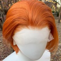 Short Lace Front Wigs for Women Bob Straight Synthetic Lace Front Wigs Orange Glueless Heat Resistant Cosplay Wig 8inch