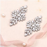 FZD 1 Pair Hot Fix Beaded Bridal Belt Rhinestone Appliqued Iron on Bow Shape Crystal flatback for Shoes Decoritive Wedding Dress