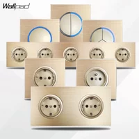 Wallpad Gold Wall Light Switch z okrągłym przyciskiem LED do oświetlenia nocnego, 1 2 3 4-gangowy panel z metalu szczotkowanego aluminium, przełącznik ściemniający