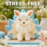 1pc White Nine-Tailed Fox Crochet Kit Suitable for Beginners with All Materials & HD English Tutorial, Christmas Crochet Kit