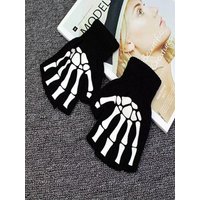AliExpress 1/2/4/5/6pair Halloween Style Gloves Luminous Horror Skull Bone Skeleton Half Gloves Novelty Unisex Mittens Winter Warmer Gloves