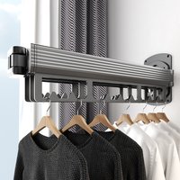 Folding Clothes Drying Rack, No Drill Wall Mounted Balcony Hanger, Invisible Retractable Laundry Airer, Space Saving Drying Rod