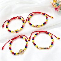 Lucky Red Cord-Braided Venezuela Colombia Flag Bracelet Adjustable Beaded Patriotic Gold Plated Enamel Jewelry for Men Women