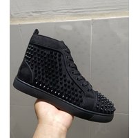 New Luxury White Shoes Leather High Top Sneakers for Men with All Over Spikes Strass Rhinestones Red Bottoms Casual Skate Shoes