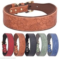 Wide Padded Embossing Leather Dog Collar NoPull Comfortable Puppy Collar Outdoor Pet Accessories