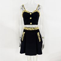 HIGH STREET Newest Fashion 2025 Designer Suit Set Women's Golden Button Decoration Camis Top Mini Skirt Set 2pcs