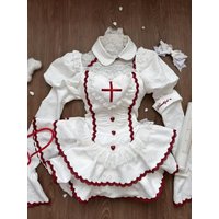 Spring New Cosplay Nurse Uniform Sweet Flare Sleeve White Jacquard Slim Waist Dress for Women Y2k White Sexy Bodycon Dress