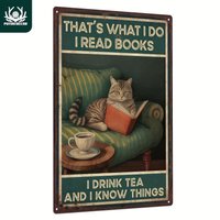 1pc Putuo Decor Vintage Cat Metal Sign - "That'S What I Do, I Read Books" Wall Decor for Living Room, Bedroom, or Study