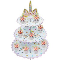 Einhorn-Party, 3-stufig, faltbar, Cupcake-Ständer, Geburtstagsparty-Dekoration, Kinder-Kuchenständer, Babyparty-Dekoration, Zubehör