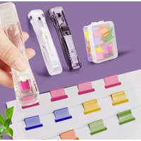 High Quality Traceless Clip Pusher Hand Push Metal Paper Binding Clip Reusable Document File Stapler Student Gift
