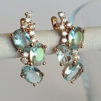 Fashion Luxury Oval Blue Synthetic Zirconia Irregular Hoop Earrings Women's Romantic Sparkling Wedding Anniversary Jewelry Gifts