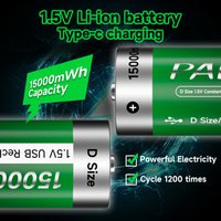 1,5V D-Größe Wiederaufladbare Li-Ionen-Batterie 15000mWh Typ-C USB-Ladung R20 LR20 Li-Ionen-Batterien für Heizgeräte und Gasherde