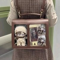 PU Leather Japanese Brown Ita Backpacks Transparent Jk Lolita Pain Bags Flap Pocket Student Shoulder Bags Preppy Style Bag Girls