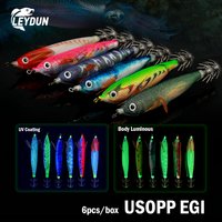 Leydun Usopp EGI Luminous & UV Squid Jig Shrimp Squid Bkk Hook 110mm 6Pcs/Set Fishing Lures Octopus Cuttlefish Shrimp Baits