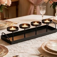 4-Candle Metal Candle Holder Tray - Black Metal Candelabra for Pillar Candles Farmhouse Style Table Centerpiece for Home Decor