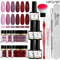 16pc Dipping Nail Power Kit DIY Nail Art No Need Lamp Long Lasting Dipping Powder System Red Purple Nail Supplies For Manicure