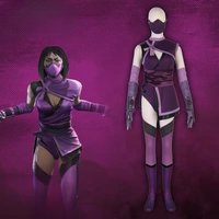 Game Mortal Mileena Cosplay Komba Costume Purple Bodysuit Outfit Top Shorts Mask Full Set Women Halloween Carnival Party Suit