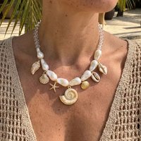 Vacation Style Bohemia Conch Starfish Imitation Pearl Necklace for Women Exquisite Sea Shell Beaded Choker Beach Party Jewelry