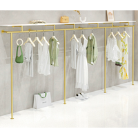Clothing store hangers, iron art on the wall, golden shelves, display racks, women's clothing store clothing display racks
