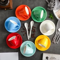 80ml Macaron Colored Ceramic Espresso Cup with Saucer Delicate Mini Mug for Breakfast Bread Milk Home Office Art Decoration