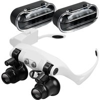 10X 15X 20X 25X Magnifying Glasses 2LED Light Double Eye Loupe Head Wearing Head-Mounted Repair Jeweler Watch Clock Magnifier