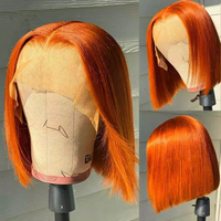 200 Density Straight Bob Ginger Bob Lace Front Wig Human Hair 13x4 Colored Short Bob Ginger Orange Lace Frontal Wigs Preplucked