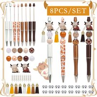 8PCS Highland Cow Cartoon Animal Yak DIY Beaded Pen Ballpoint Pen Set Creative Office Writing Gift