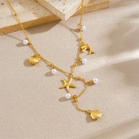 316L Stainless Steel Starfish Seashell Pearl Necklaces For Women Boho Summer Beach Waterproof Jewelry Gift Party Vacation