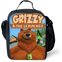 GRIZZY AND THE LEMMINGS Child Large Capacity Bag for Boy and Girl Student Outdoor Picnic Resuable Thermal Cooler Lunch Box