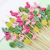 100Pcs Hawaiian Theme Food Fruit Sticks Disposable Bamboo Skewer Cake Topper Wedding Birthday Party Decor Cocktail Buffet Forks