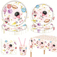 Space Party Supplies for Girls Baby Shower Birthday Party Decorations Pink Moon Star Outer Space Planet Theme Plates Napkin Cups